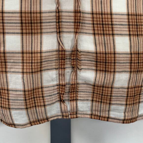 DRIES VAN NOTEN Size M Cream Brown Black Plaid Cotton Sheer Short Sleeve Shirt - Picture 5 of 7